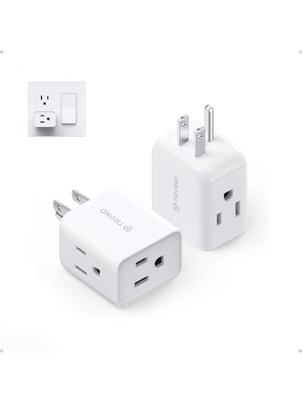Multi Plug Wall Outlet Extender 2 Pack - 3 Way Splitter Adapter for Home